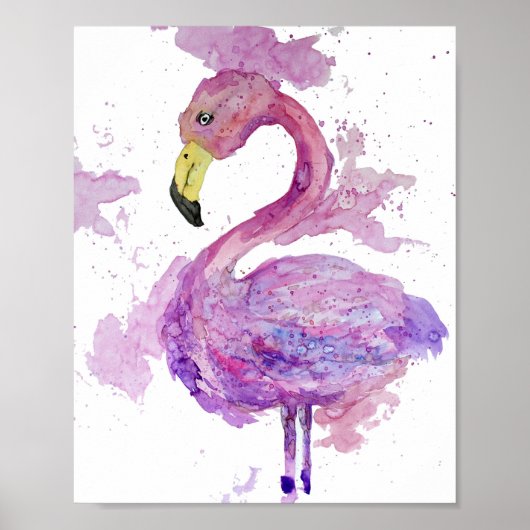 Paarse Waterverf Flamingo Poster (Voorkant)