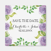 Paarse waterverf floraal sparen de Datum Magneet (Voorkant)