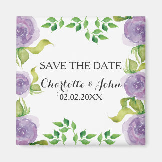 Paarse waterverf floraal sparen de Datum Magneet