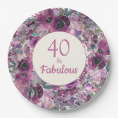 Paarse Waterverf Floral 40 Fabulous Papieren Bordje (Voorkant)