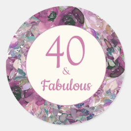 Paarse Waterverf Floral 40 Fabulous Ronde Sticker