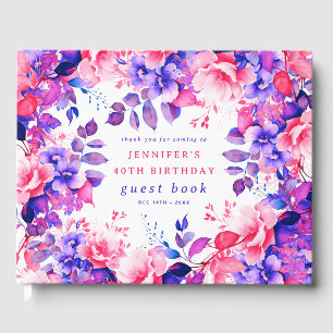 Paarse Waterverf Floral 40e Verjaardag Gastenboek