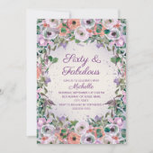 Paarse Waterverf Floral 60 Fabulous Birthday Kaart (Voorkant)