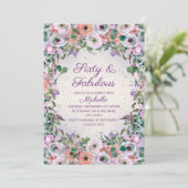 Paarse Waterverf Floral 60 Fabulous Birthday Kaart (Staand voorkant)