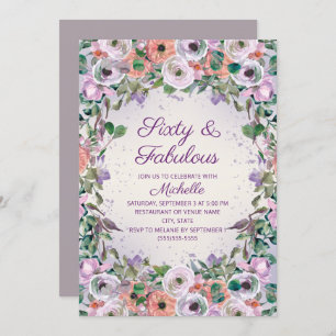 Paarse Waterverf Floral 60 Fabulous Birthday Kaart