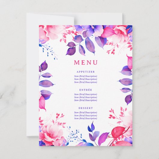 Paarse Waterverf Floral 60 Verjaardagsprogramma Me Kaart (Achterkant)