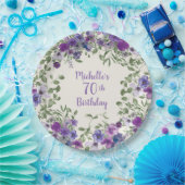 Paarse Waterverf Floral 70e verjaardag Papieren Bordje (Feest)
