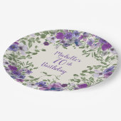 Paarse Waterverf Floral 70e verjaardag Papieren Bordje (Gekanteld)