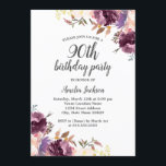 Paarse Waterverf Floral 90e verjaardag Kaart<br><div class="desc">Floral Birthday-uitnodigingen in de Little Bayleigh Store.</div>