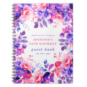 Paarse Waterverf Floral 90th Birthday Gastenboek Notitieboek (Voorkant)