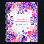 Paarse Waterverf Floral 90th Birthday Gastenboek Notitieboek<br><div class="desc">Vier in stijl met ons heldere en gedurfde 90ste verjaardagsfeestgastenboek,  met ons verbluffende waterverf bloemontwerp in het Paarse. Bestel nu en maak van je negentigste verjaardag een onvergetelijke!</div>