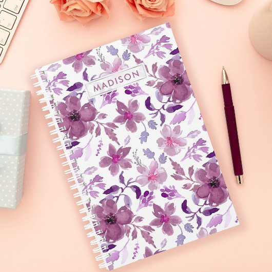 Paarse Waterverf Floral - Aangepast Planner