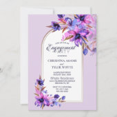 Paarse Waterverf Floral Arch Engagement Party Kaart (Voorkant)