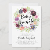 Paarse Waterverf Floral Baby Brunch Kaart (Voorkant)