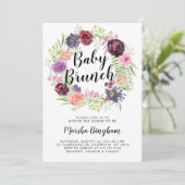 Paarse Waterverf Floral Baby Brunch Kaart (Staand voorkant)