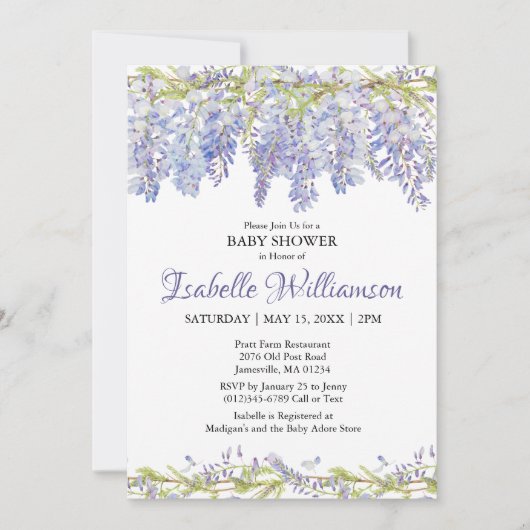 Paarse Waterverf Floral Baby Shower Invitaties Kaart (Voorkant)