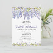 Paarse Waterverf Floral Baby Shower Invitaties Kaart (Staand voorkant)