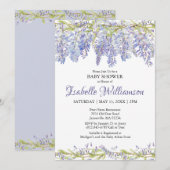 Paarse Waterverf Floral Baby Shower Invitaties Kaart (Voorkant / Achterkant)