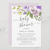 Paarse Waterverf Floral Baby shower Kaart (Voorkant / Achterkant)