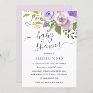 Paarse Waterverf Floral Baby shower Kaart