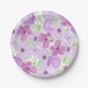  Paarse Waterverf Floral Baby shower Papieren Bordje