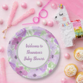 Paarse Waterverf Floral Baby shower Papieren Bordje (Feest)