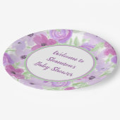 Paarse Waterverf Floral Baby shower Papieren Bordje (Gekanteld)