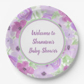  Paarse Waterverf Floral Baby shower Papieren Bordje (Voorkant)