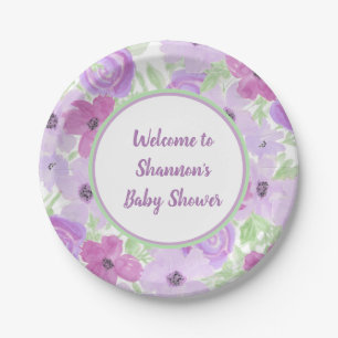 Paarse Waterverf Floral Baby shower Papieren Bordje