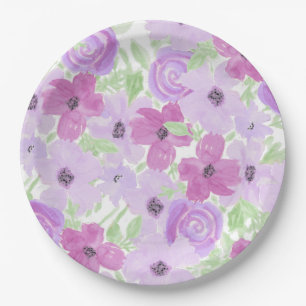 Paarse Waterverf Floral Baby shower Papieren Bordje