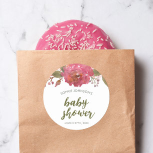 Paarse Waterverf Floral Baby shower Ronde Sticker