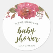 Paarse Waterverf Floral Baby shower Ronde Sticker (Voorkant)