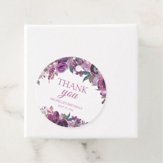 Paarse Waterverf Floral Birthday Hartelijk dank Bedankjes Labels (In situ)