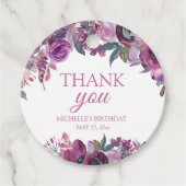 Paarse Waterverf Floral Birthday Hartelijk dank Bedankjes Labels (Voorkant)