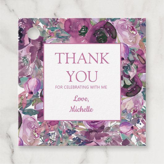  Paarse Waterverf Floral Birthday Hartelijk dank Bedankjes Labels (Voorkant)