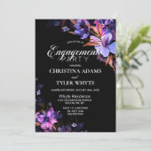 Paarse Waterverf Floral Black Engagement Party Kaart (Staand voorkant)