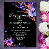 Paarse Waterverf Floral Black Engagement Party Kaart