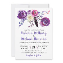 Paarse waterverf Floral Boho huwelijksuitnodiginge