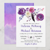 Paarse waterverf Floral Boho huwelijksuitnodiginge Kaart (Voorkant / Achterkant)