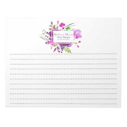 Paarse Waterverf Floral Bouquet Lined Notitieblok (Voorkant)