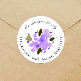 Paarse Waterverf Floral Bouquet Return Address Ronde Sticker