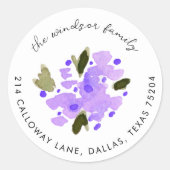 Paarse Waterverf Floral Bouquet Return Address Ronde Sticker (Voorkant)