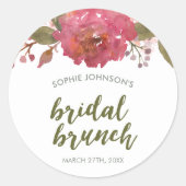 Paarse Waterverf Floral Bridal Brunch Ronde Sticker (Voorkant)