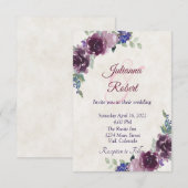Paarse waterverf floral budget huwelijksuitnodigin kaart (Voorkant / Achterkant)
