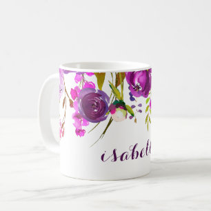 Paarse Waterverf Floral Cup/ Koffiemok