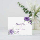 Paarse Waterverf Floral, dank u kaarten (Staand voorkant)