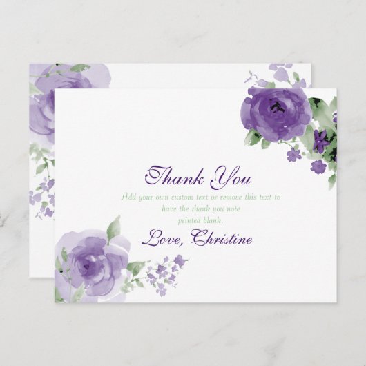 Paarse Waterverf Floral, dank u kaarten (Voorkant / Achterkant)