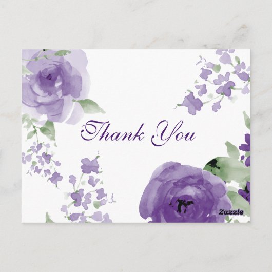 Paarse Waterverf Floral, dank u kaarten (Achterkant)