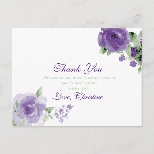 Paarse Waterverf Floral, dank u kaarten (Voorkant)