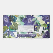 Paarse Waterverf Floral Desk Mat en aangepaste naa (Keyboard & Muis)